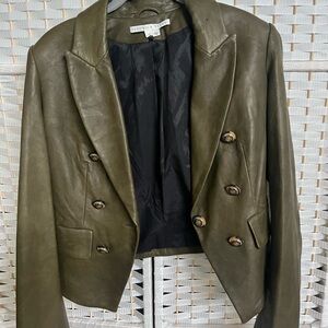 Veronica Beard Green Leather Cropped Jacket